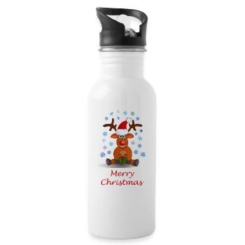 Frohe Weihnachten, Merry Christmas, Rentier, Elch - Trinkflasche mit integriertem Trinkhalm - Weiß - Rechts