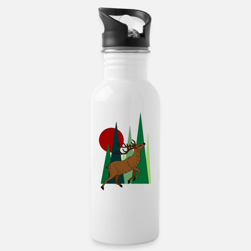cerf - Gourde avec paille intégrée - blanc