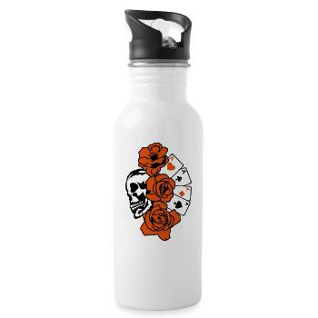 poker tete de mort skull rose fleur - Gourde avec paille intégrée - blanc - Droite