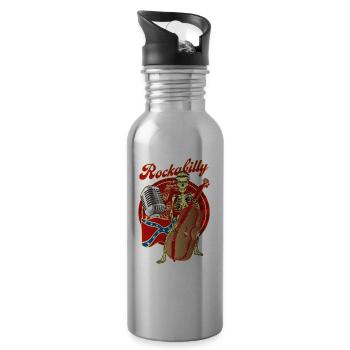 Rockabilly Bass - Trinkflasche mit integriertem Trinkhalm - Lightsilver - Rechts