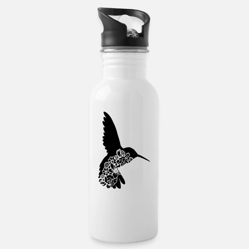 Mandala Kolibri - Trinkflasche mit integriertem Trinkhalm - Weiß
