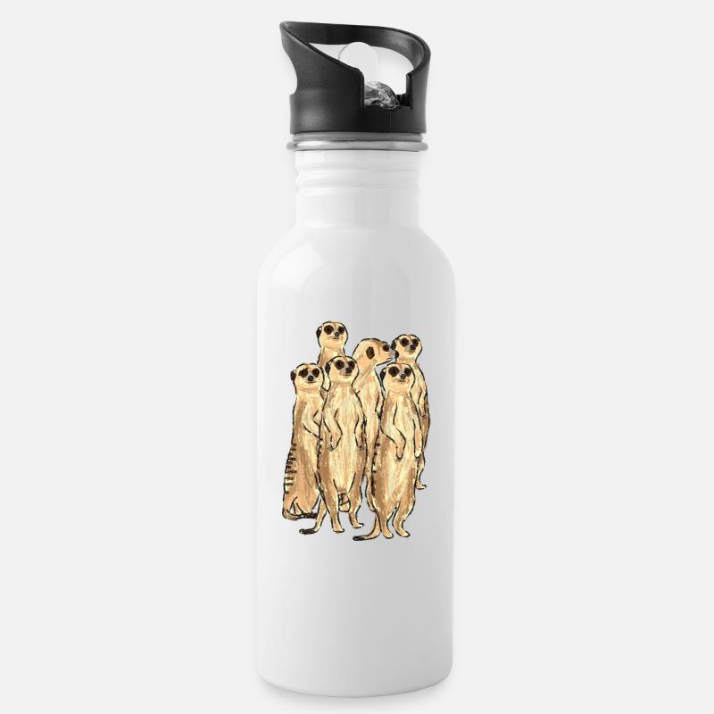 Erdmännchen / Meerkat Design - Trinkflasche mit integriertem Trinkhalm - Weiß