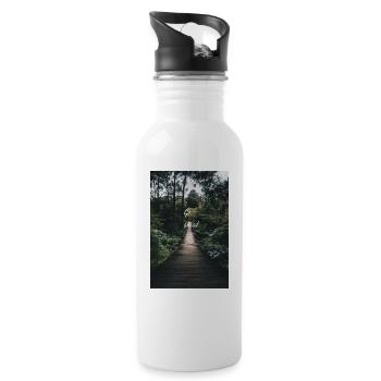 Brücke im Wald - Trinkflasche mit integriertem Trinkhalm - Weiß - Rechts