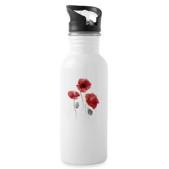 Poppy watercolor - Water bottle with straw - white - Right