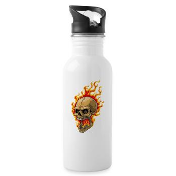 Menschlicher Schädel mit Flammen - Trinkflasche mit integriertem Trinkhalm - Weiß - Rechts