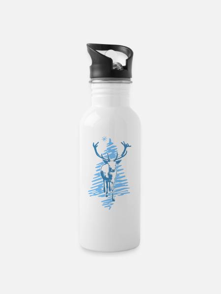 Deer - Water bottle with straw - white