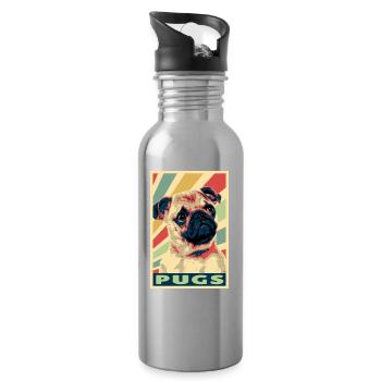 Pugs colores vintage - Gourde avec paille intégrée - argent clair - Droite