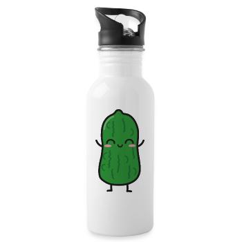 Saure Gurke Lustig Kawaii - Trinkflasche mit integriertem Trinkhalm - Weiß - Rechts