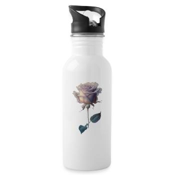 Colorful Rose In Watercolor - Water bottle with straw - white - Right
