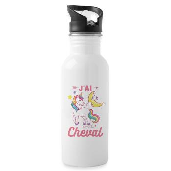 Je peux pas j'ai cheval silhouette cheval fleurs - Gourde avec paille intégrée - blanc - Droite