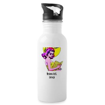 Lesen ist sexy - Trinkflasche mit integriertem Trinkhalm - Weiß - Rechts