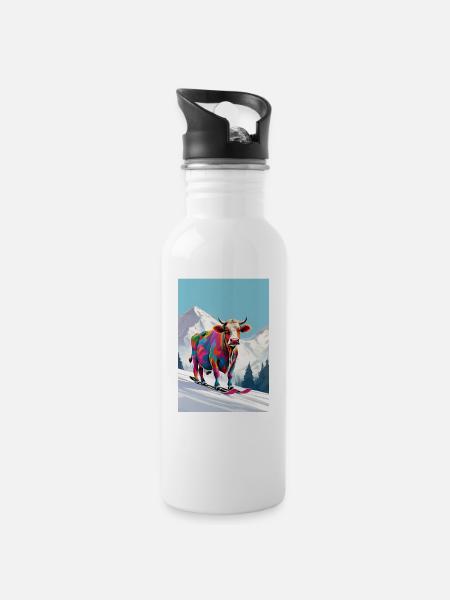 Vache sur les skis - Gourde avec paille intégrée - blanc