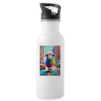 Mouton coloré de la ville - Gourde avec paille intégrée - blanc - Droite