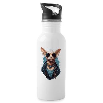 Cool Sphinx Cat Modern Cat Design - Water bottle with straw - white - Right