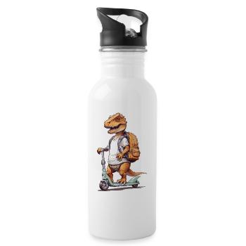 T-Rex Schüler auf Roller Schulanfang Dino Design - Trinkflasche mit integriertem Trinkhalm - Weiß - Rechts