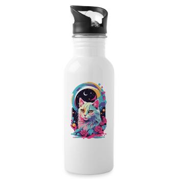 Magische Pastell Goth Katze bei Nacht mit Rosen - Trinkflasche mit integriertem Trinkhalm - Weiß - Rechts