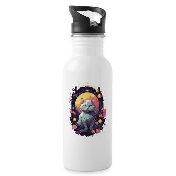 Gothic Cat Mystical Cat Lover Design - Water bottle with straw - white - Right