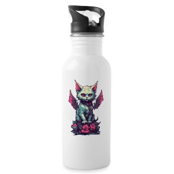 Goth Cat Vampire Demons Aesthetic - Water bottle with straw - white - Right