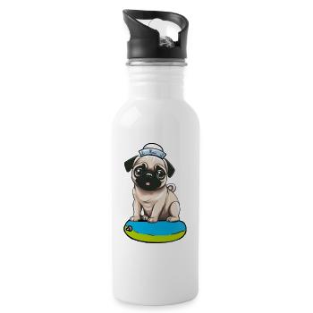 Mops Hund Hunde Seemann Matrose Moin Kinder Kind - Trinkflasche mit integriertem Trinkhalm - Weiß - Rechts