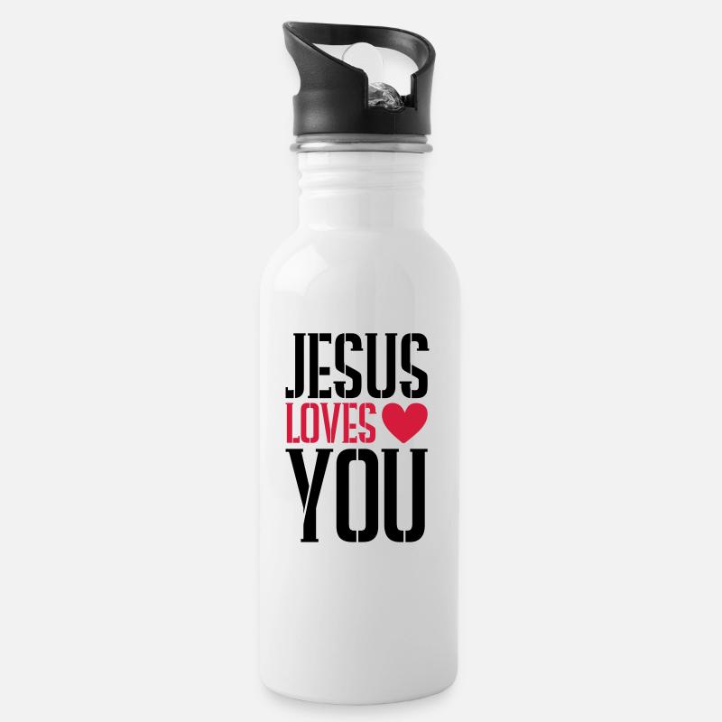 Jesus liebt dich herz - Trinkflasche mit integriertem Trinkhalm - Weiß