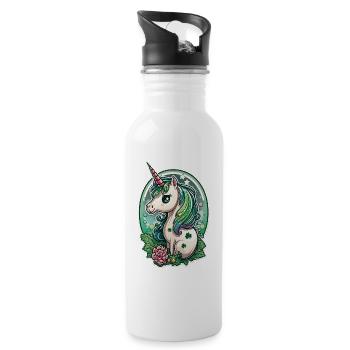 Licorne multicolore fleurs trèfle chance fête - Gourde avec paille intégrée - blanc - Droite