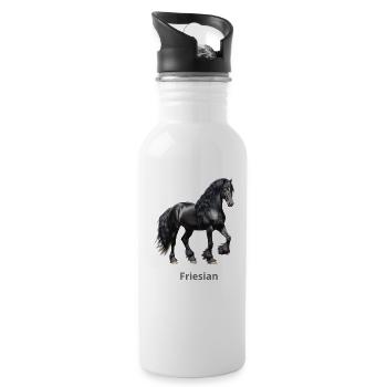 Friesenpferd - Trinkflasche mit integriertem Trinkhalm - Weiß - Rechts