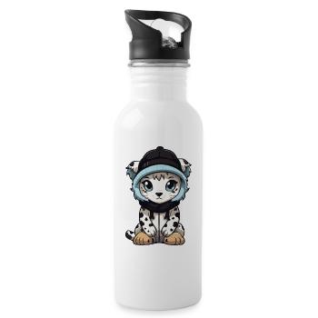 Snow leopard winter leopard baby - Water bottle with straw - white - Right