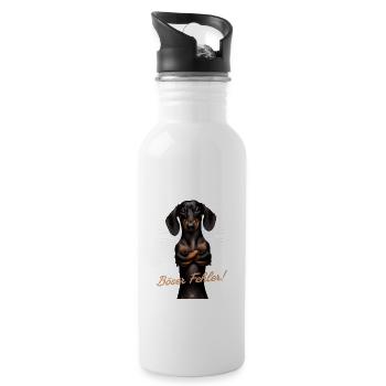 Klein, lieb und nett? Böser Fehler! - Dackel - Trinkflasche mit integriertem Trinkhalm - Weiß - Rechts