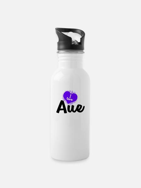 I Love Aue - Trinkflasche mit integriertem Trinkhalm - Weiß