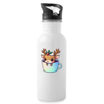 Süßes Weihnachtstier in einer Tasse - Rentier - Trinkflasche mit integriertem Trinkhalm - Weiß - Rechts