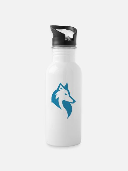 Wolf silhouette - Water bottle with straw - white