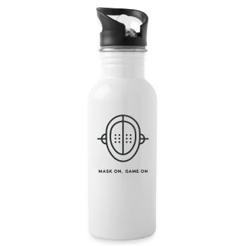 "Mask up, game on", simple slogan - Water bottle with straw - white - Right