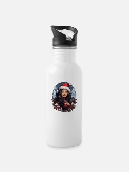 Mère noël - Gourde avec paille intégrée - blanc