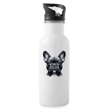Französische Bulldogge Polygonal - Trinkflasche mit integriertem Trinkhalm - Weiß - Rechts