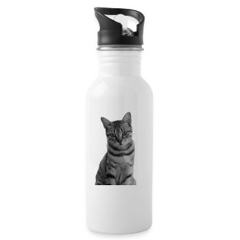 Katze weiß-schwarz Katze schwarzweiß - Trinkflasche mit integriertem Trinkhalm - Weiß - Rechts
