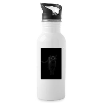 black cat kitten cat - Water bottle with straw - white - Right