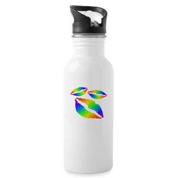 Lippen Küsse - Trinkflasche mit integriertem Trinkhalm - Weiß - Rechts