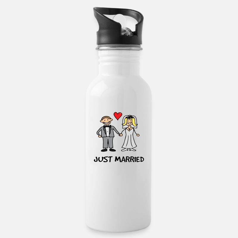 Juste marié - couple marié, cadeau de mariage - Gourde avec paille intégrée - blanc