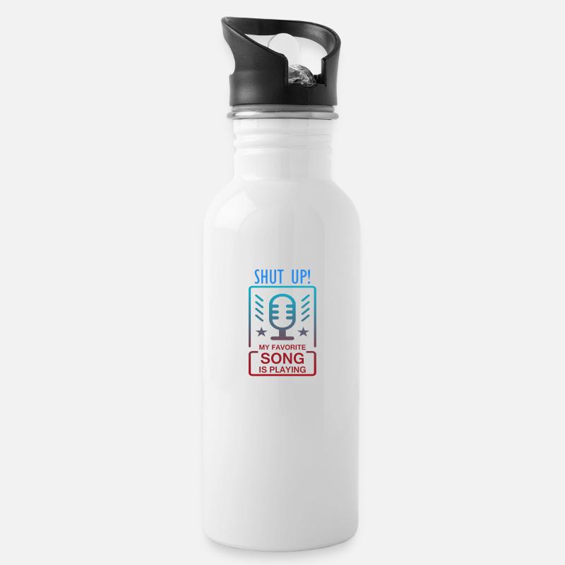 music - Water bottle with straw - white