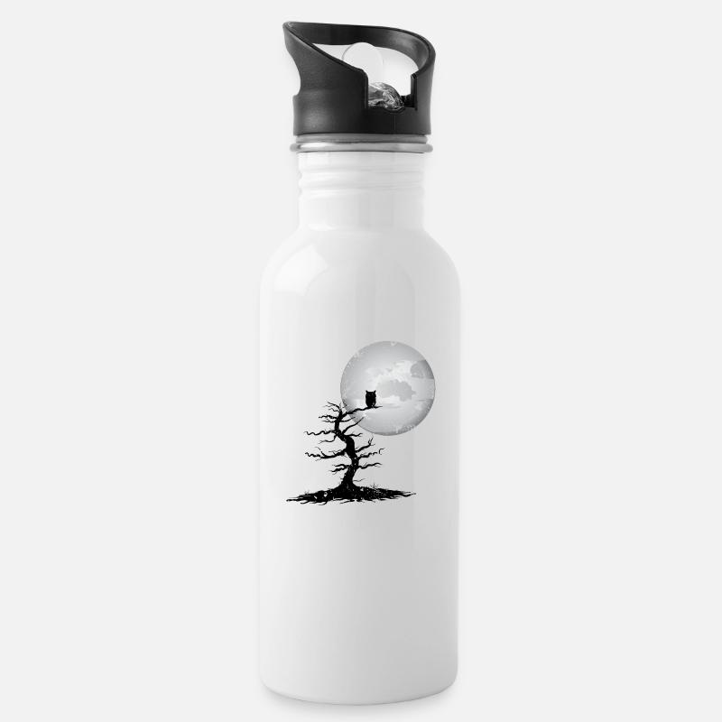 owl - Water bottle with straw - white