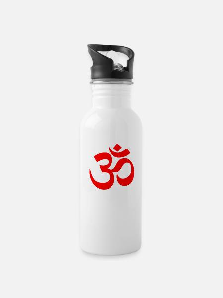 mantra om - Trinkflasche mit integriertem Trinkhalm - Weiß