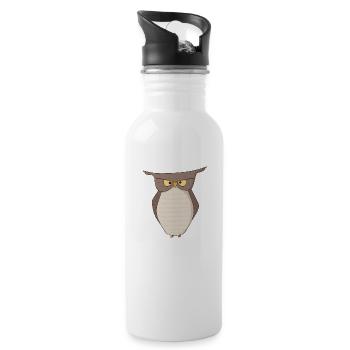 Owl Owl night owl wisdom nature home gift - Water bottle with straw - white - Right