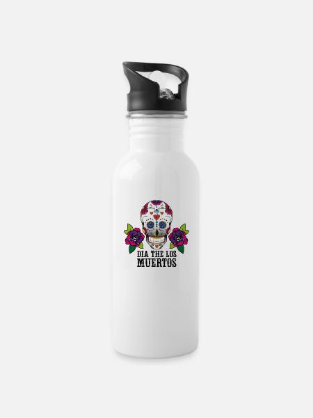 dia de los muertos - Water bottle with straw - white