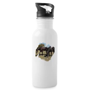 Two horses while grazing in the paddock - Water bottle with straw - white - Right