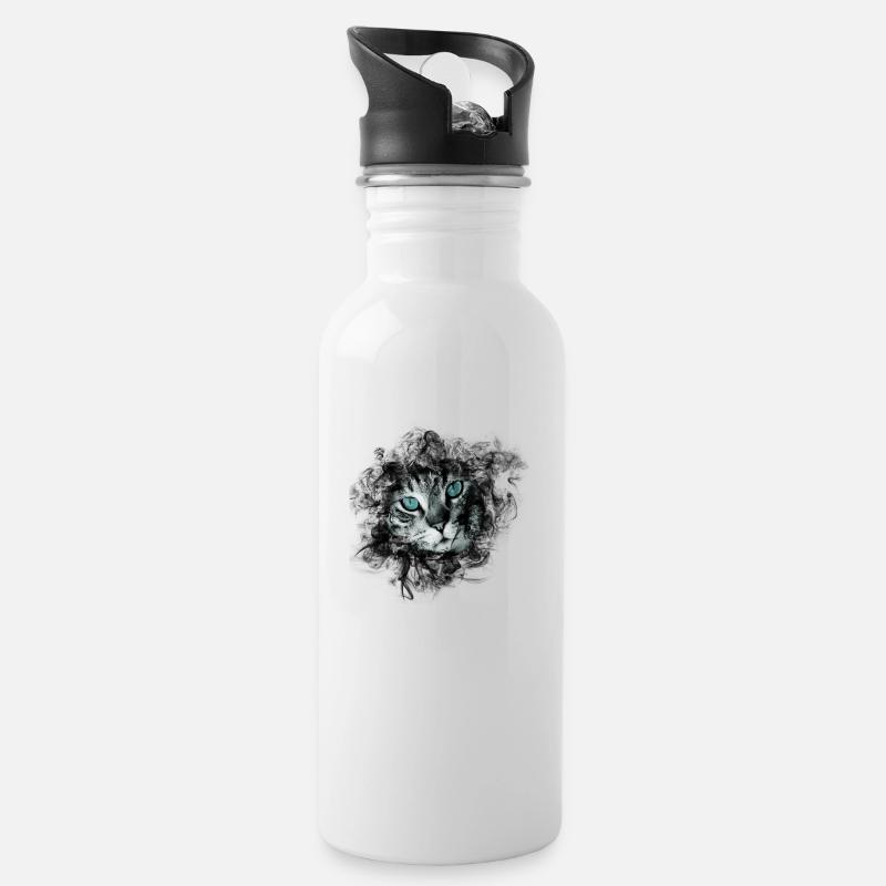 cat - Water bottle with straw - white