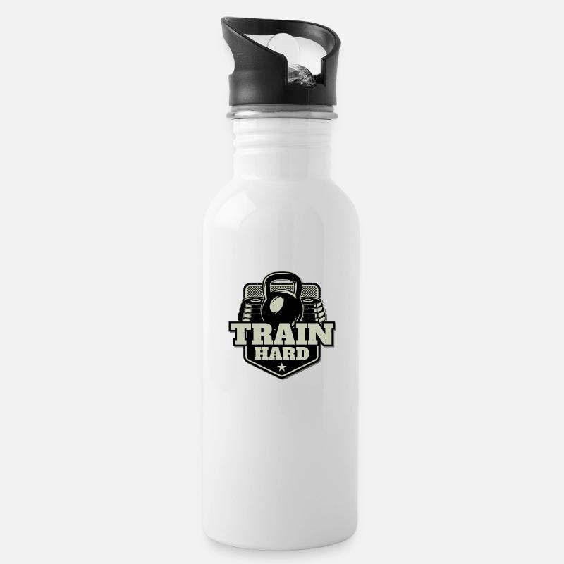 Train Hard - Trinkflasche mit integriertem Trinkhalm - Weiß