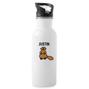 Ein Biber names Justin - Trinkflasche mit integriertem Trinkhalm - Weiß - Rechts