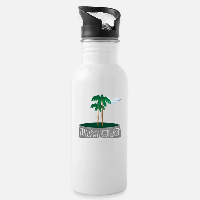 palmenausplastik - Trinkflasche mit integriertem Trinkhalm - Weiß