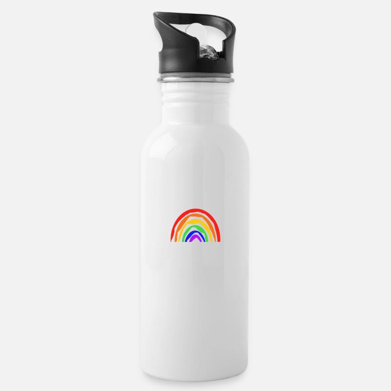 Rainbow - Water bottle with straw - white