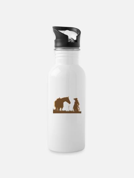 Western girl - Trinkflasche mit integriertem Trinkhalm - Weiß
